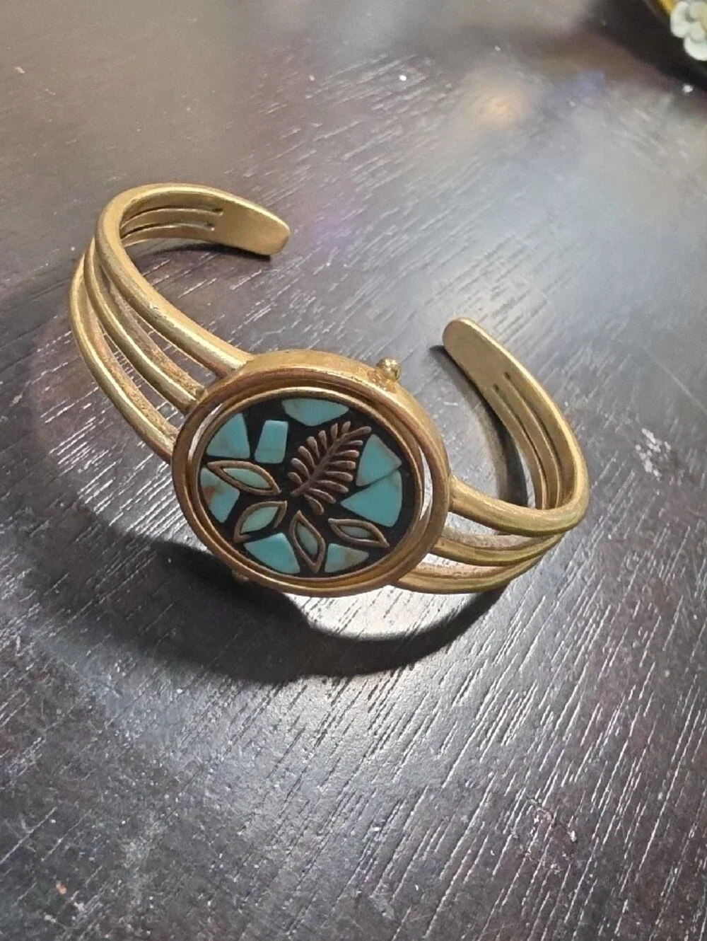 Lucky Brand Gold-Tone Cuff Bracelet with Turquoise Inlay